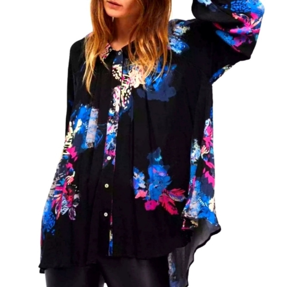 Free People Meadow Lark Tunic Button Down Top Floral print L